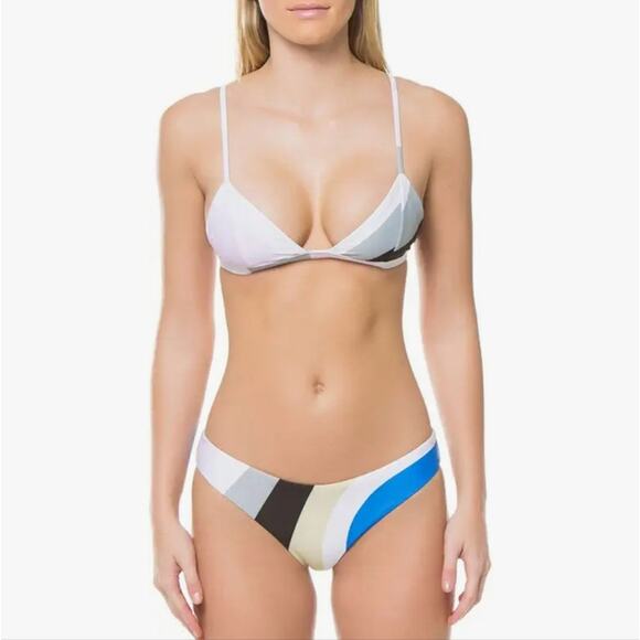 Mara Hoffman Astrid & Zoa Bikini Set Juniper Pastel Sage Multi Stripe NWT Large